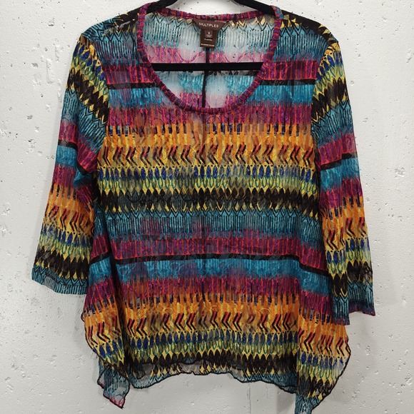 Multiples Tops - Multiples Womens Small Top Colorful Bohemian Bright‎ Sheer Long Sleeve Shirt